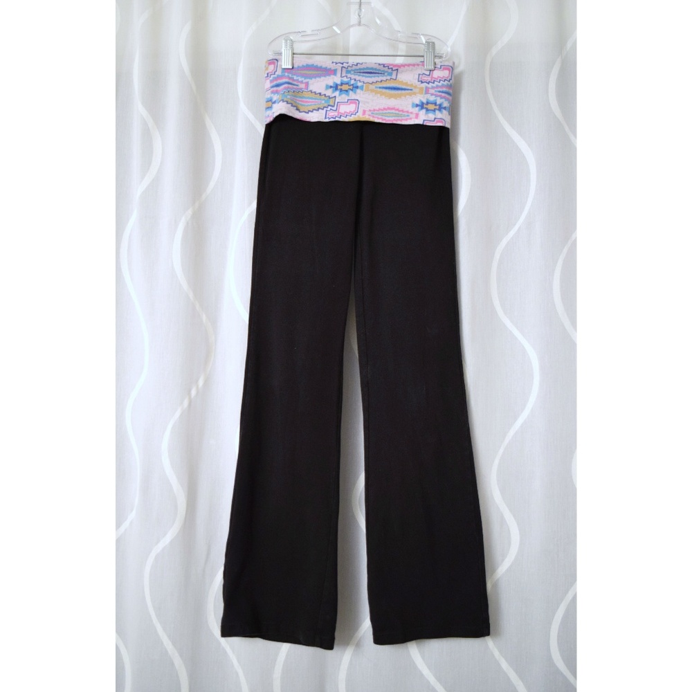Geometric Tribal Print Fold Over Banded Stretchy Elastic Yoga Pants | Size XS